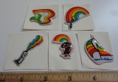 (4) Vintage HRainbow Puffy Stickers 1980s~Plane~Sail Boat~Made in Taiwan