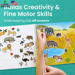 Animal Sticker Book Activity for Kids with 500+ Habitat Stickers, Toddler Airpla