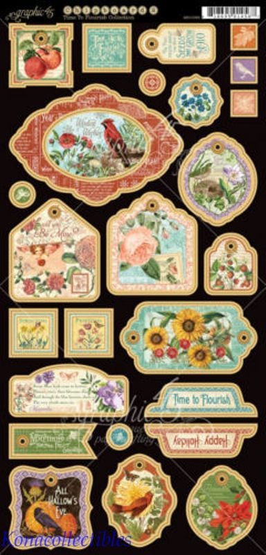 Graphic 45 Time To Flourish Chipboard #2 Deco Beautiful! High Quality 26 pcs