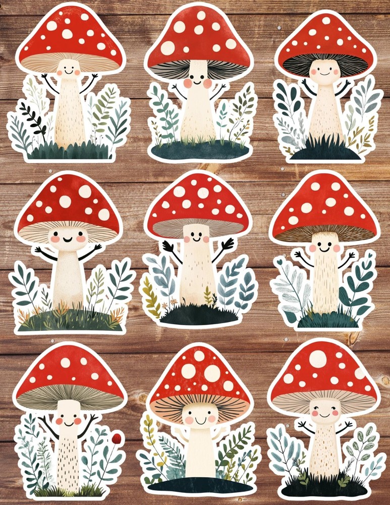Happy Little Red Mushroom Die Cut Vinyl Stickers Scrapbooking Laptop Waterbottle
