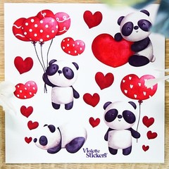 Violette Stickers – 1 Panda, Red Heart, & Balloon Sticker Sheet – Stationery
