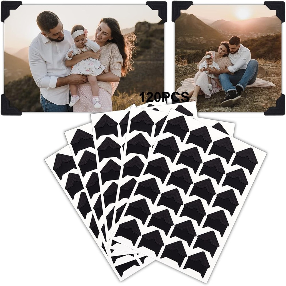 Black Photo Corners Self Adhesive Stickers, 10/120Piece Acid Free Photo/Picture
