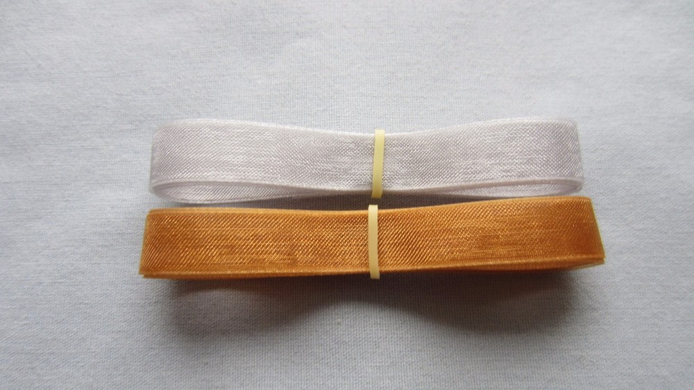 2 – 3/8″ ORGANZA RIBBONS – SILVER/GOLD – 1 YARD @