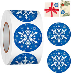 Winter Snowflake Label Stickers Roll, 1.5 Inch, 500 Pcs round Stickers