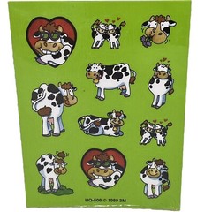 Vintage Stickers Post It Cow 4 Sheets Green 3M 1989 HQ-508