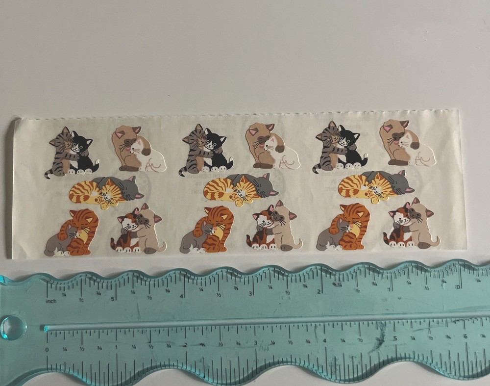 3 Squares Vintage Sandylion Stickers Playful Cats Kittens Sleeping