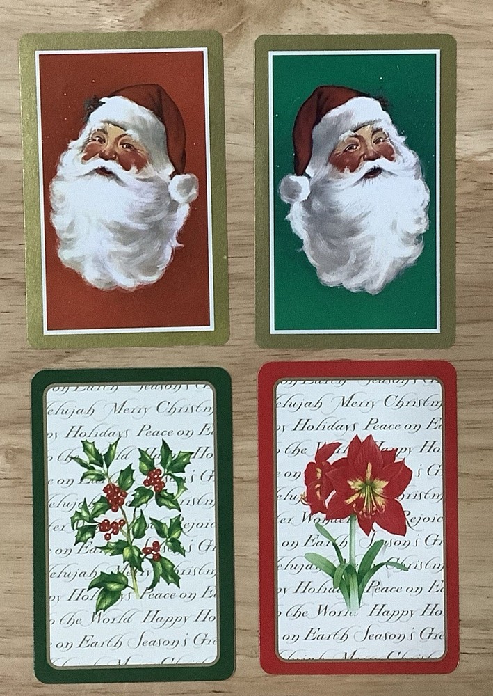 FOUR Christmas Santa Claus Holly Berries Playing Cards Lot Individual Cards Swap