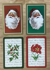 FOUR Christmas Santa Claus Holly Berries Playing Cards Lot Individual Cards Swap