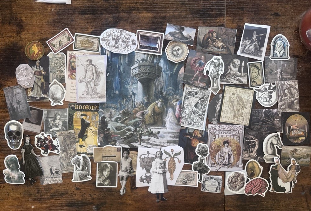 Dark Academia Gothic Vintage Sticker Lot ~50 Occult Raven Angel Ephemera