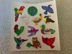 1 SQUARE (1 SQ) RARE SANDYLION STICKERS MULTI-COLOR MIXED GLITTER BIRDS 12 PCS