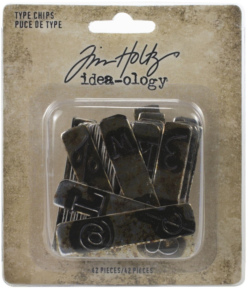 TH94031 Tim Holtz Advantus Idea-Ology Type Chips Chipboard 42 pcs 2″x 1/2″