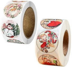 2 ROLLS = 1000PCS 1” Vintage Retro Nostalgia Old Christmas Stickers Labels Lot