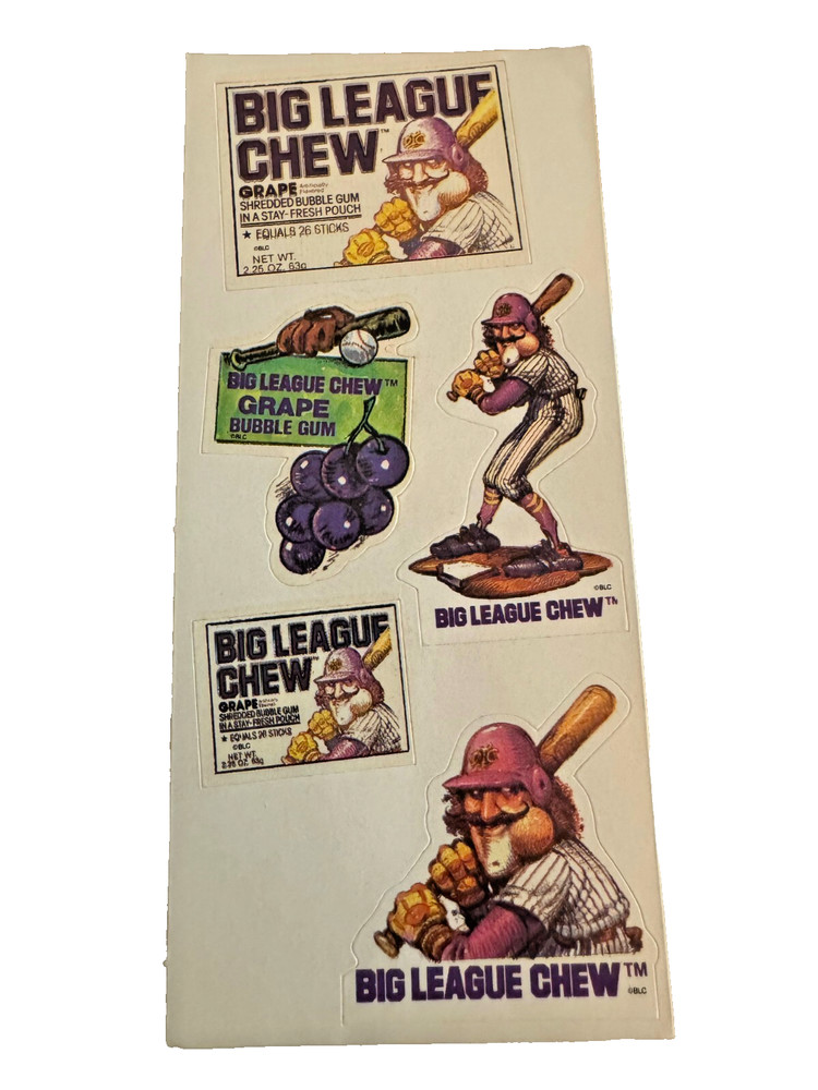 VTG 1980’s Scratch & Sniff Big League Chew Grape Baseball Stickers Bubble Gum