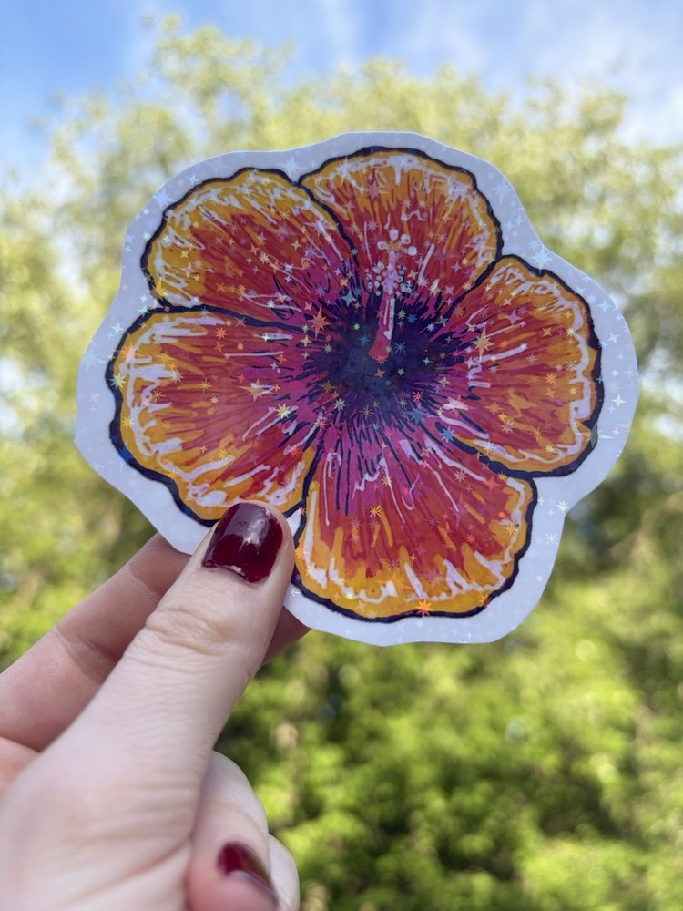 Tropical Hibiscus Flower: Waterproof Hand-Drawn Flower Art Decal