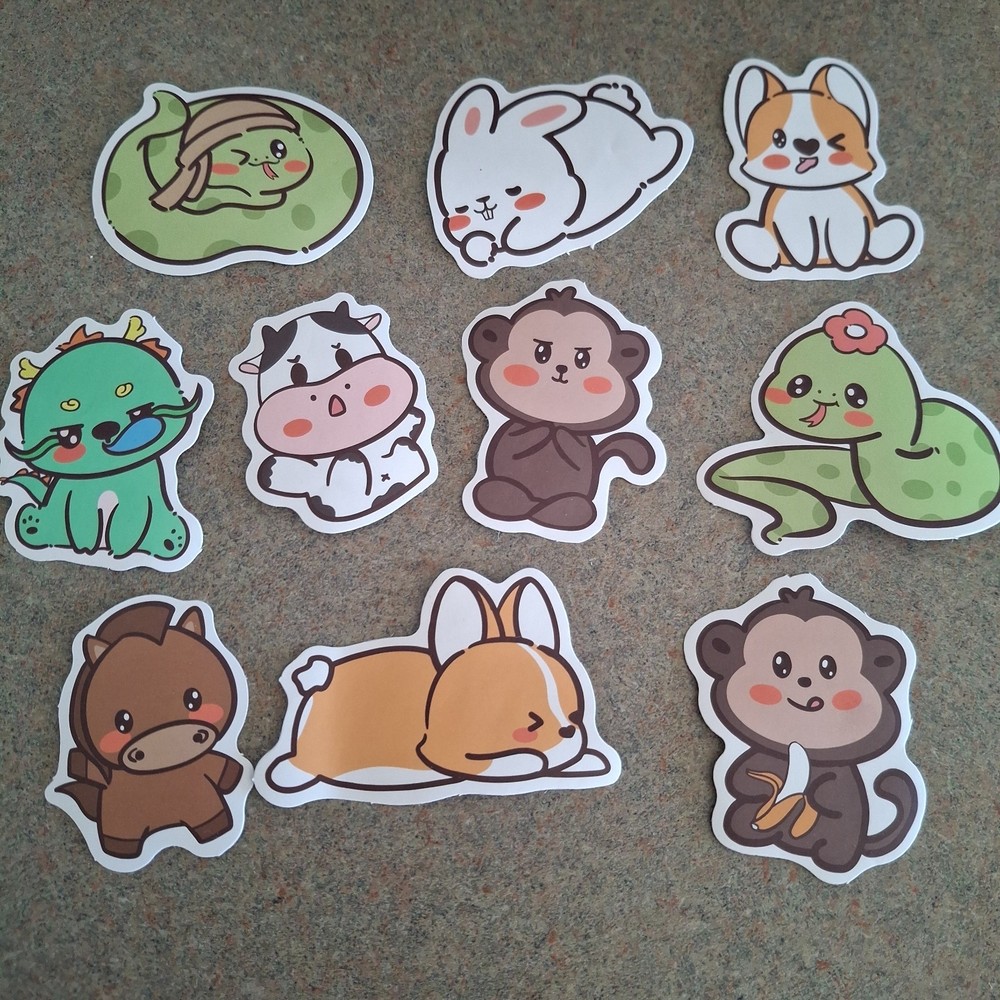 Cute Animals Peel & Stick Stickers 10 PCs Vinyl For Party Bag