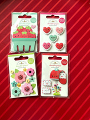 #D33- SWEET STRAWBERRY HEART LOVE 4 PKGS DOODLE-POPS 3D STICKERS- FREE SHIPPING