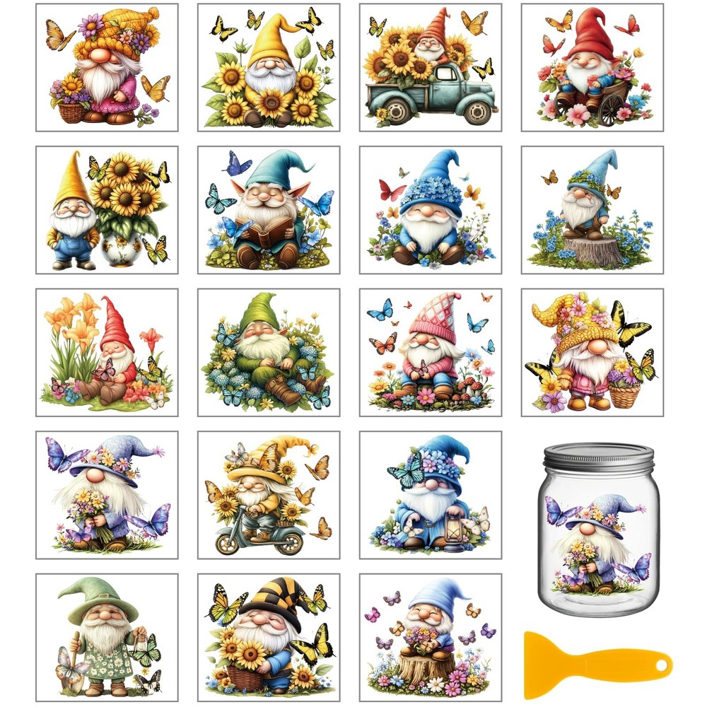 GLOBLELAND 18 Sheets Gnome Rub on Transfer 3.9 x 3.6 inches, Mixed Color