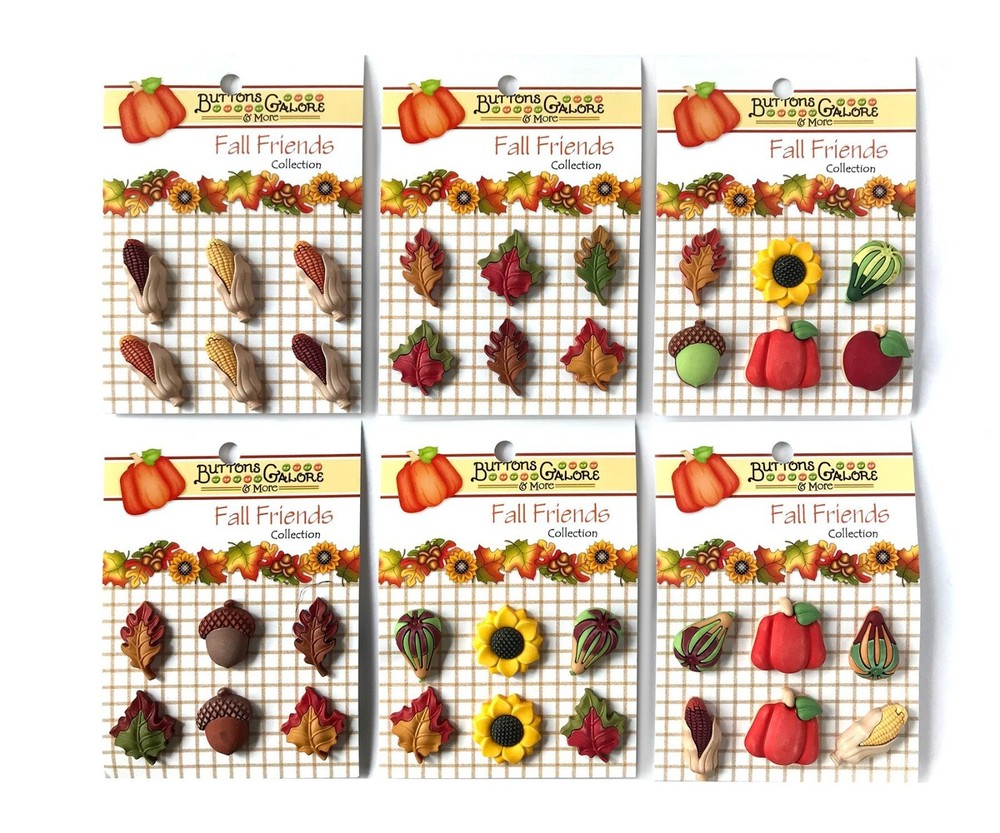 Buttons Galore FALL FRIENDS Set of Novelty 3D Embellishments Shank Buttons