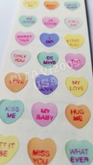 VINTAGE STICKERS CANDY HEARTS MESSAGE BE MINE LOVE YOU KISS ME I DO PAPER HOUSE