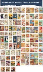 100 Pcs Scrapbooking Stickers,Food Stickers for Scrapbooking,Vintage Stamp Stick