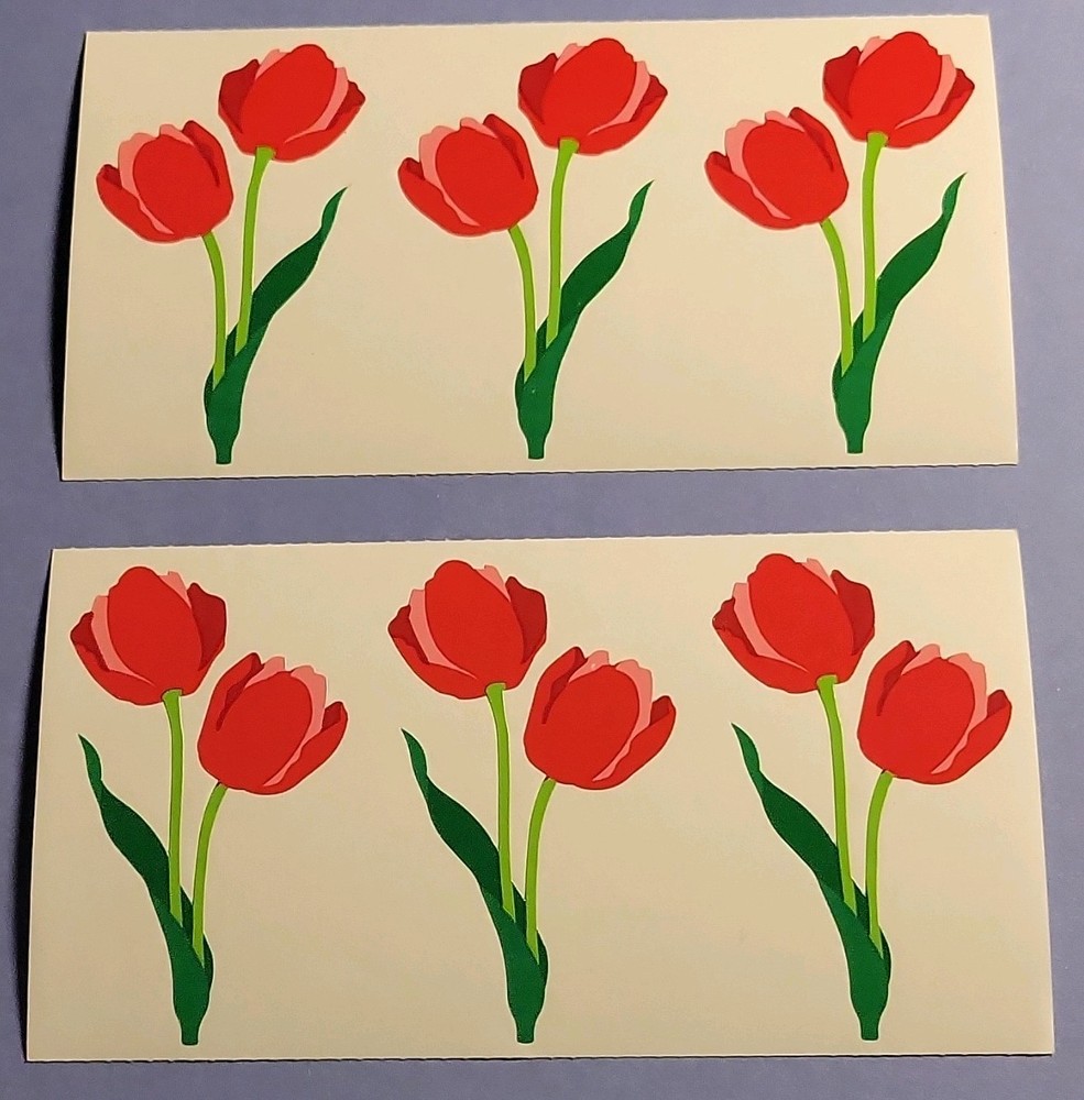 Red Green Flowers & Plants Stickers 2 Sheets Scrapbooking Craft Supplies Tulip