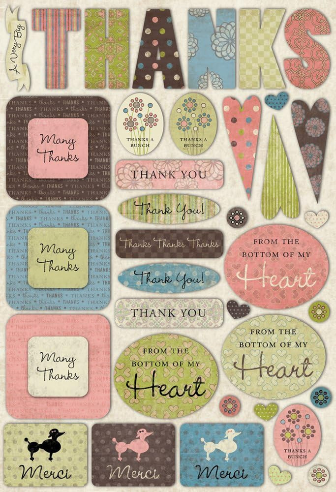 Acid and Lignin Free Scrapbooking Sticker Sheet, Thank You