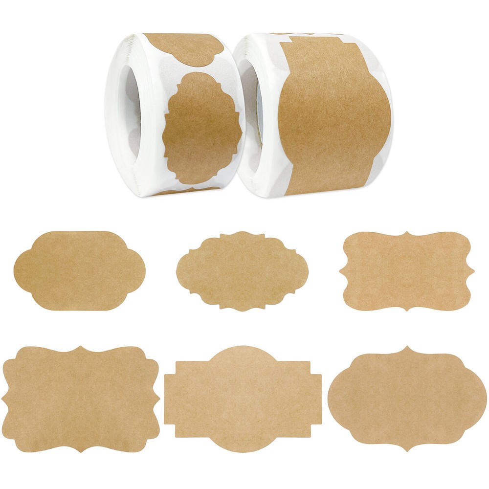 Wrapables Kraft Paper Sticker Labels for Lids, Jars, Bottles, (450pcs), Assorted