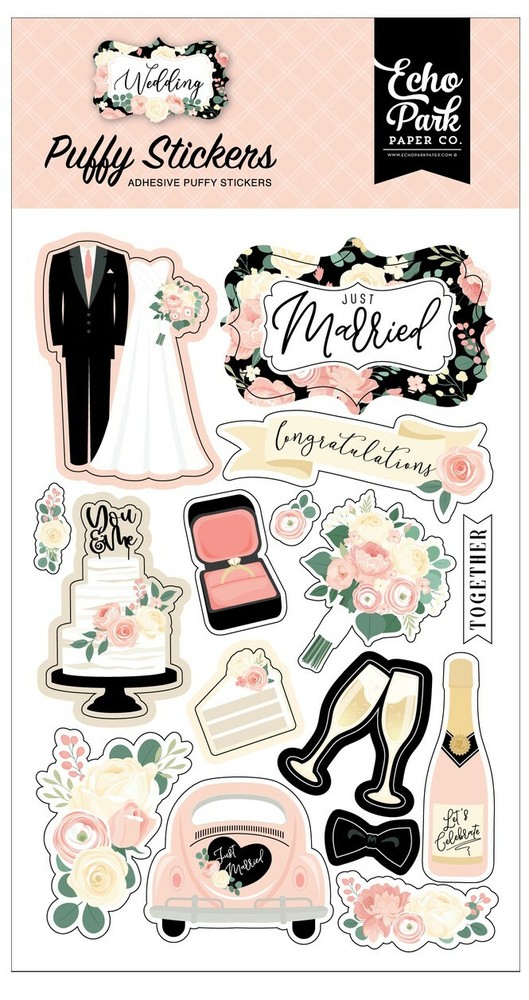 Echo Park Paper WEDDING Adhesive Puffy Scrapbook Stickers
