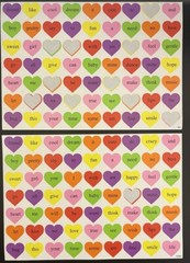 Vintage Valentines Day Stickers Mixed Love, Phrases, Candy Hearts – Partials