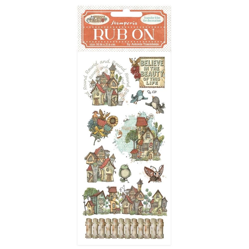 Stamperia Furry Friends Rub-Ons – Houses, DFLRB199