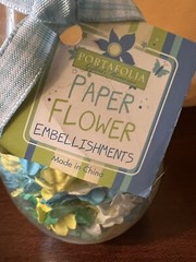 Portafolia paper flowers Mixed Plastic Jar of Yellow Blue Teal and White Flowers