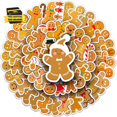 50 Pcs Gingerbread Man Stickers – Waterproof Vinyl Christmas Gingerbread Sticker