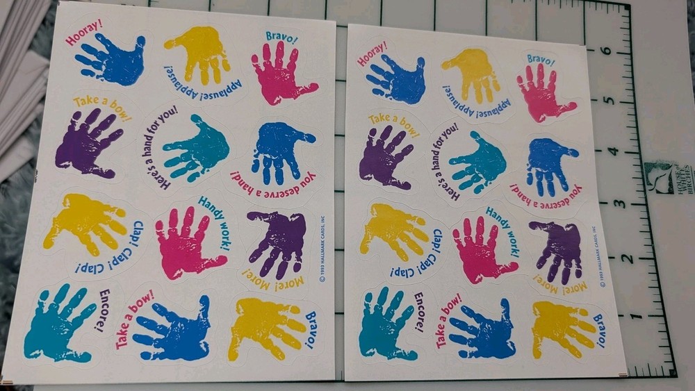 Vintage Hallmark Stickers Handprints Rewards Paint Colorful Lot Of 2 Sheets