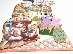 Happy Easter Village Girl Chocolate Bunny Peeps Basket OOAK #11 3D Handmade