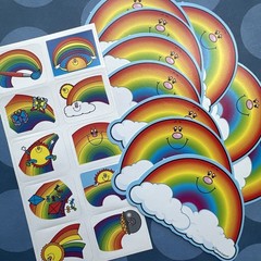 Vintage Carson Dellosa Rainbows Name Tag Bulletin Board Cutout & Stickers Lot