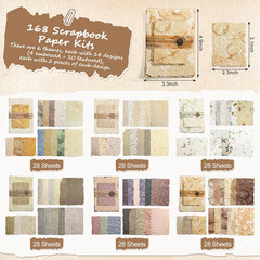 168 Pcs Textured Vintage Scrapbook Paper, 6 Themes Scrapbook Journaling Supplies
