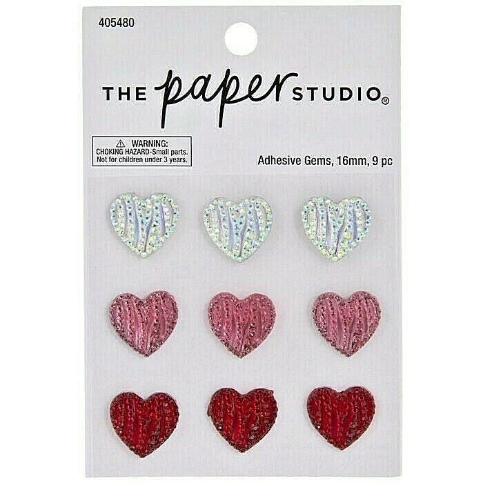 The Paper Studio Gemstones Collection HEARTS Rhinestone Stickers – 9 pcs – 16mm