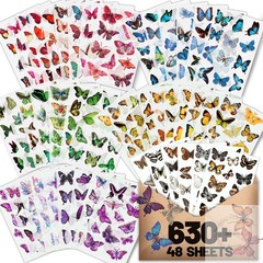 Butterfly Stickers(635 Pcs, 48 Sheets), Flower Stickers for Scrapbooking, Journa