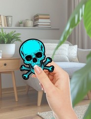 Teal Skull and Crossbones Die Cut Stickers Set Scrapbooking Laptop Waterbottle