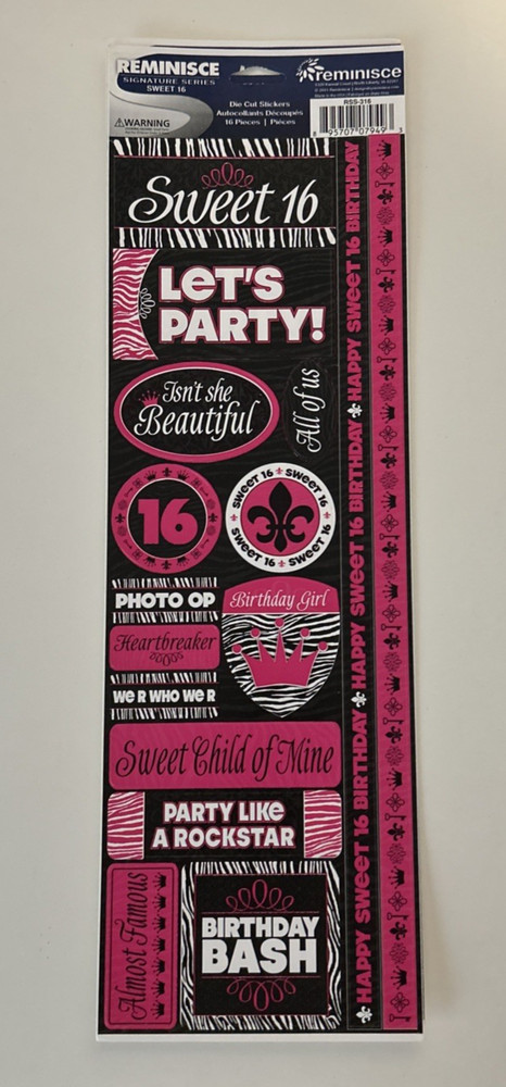 Reminisce Die Cut Sticker Sheet ~ Signature Series – Sweet Sixteen