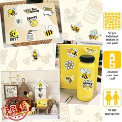DETICKERS Cute Bee Party Favor Stickers for Kids 50 PCS Honey Bee Water Bottl…