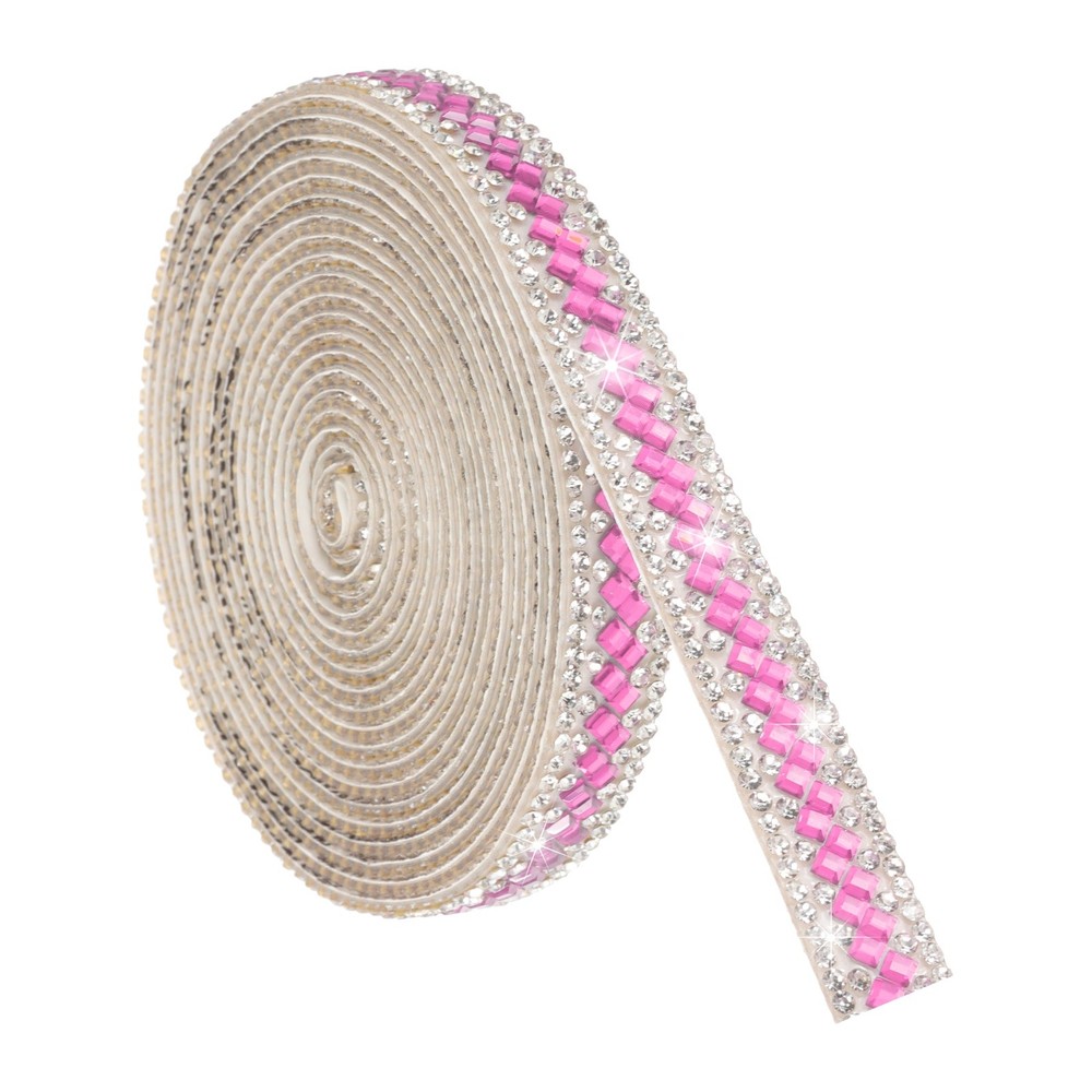 3 Yard Rhinestone Ribbon, 3mm x 3mm Crystal Rhinestone Strips, Pink