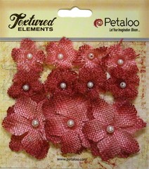Burlap Flowers ANTIQUE RED Approx 8 @ 2cm & 3 @ 4cm across Petaloo 1208 BUR