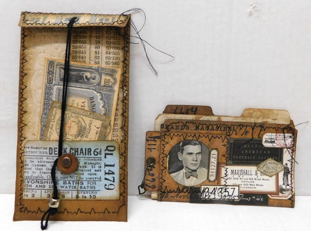 Junk Journal Ephemera Money Envelope & File Tag Vintage Style Grungy Set E