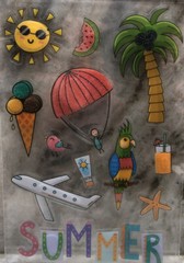 Stickers-1 Sheet Of 12 Pieces(Summer/Travel/Sunshine/Ice Cream/Birds)SHIPN 24HRS
