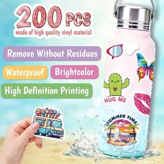 200 PCS Waterproof Animal Stickers for Kids, Teens, Water Bottles & Laptops