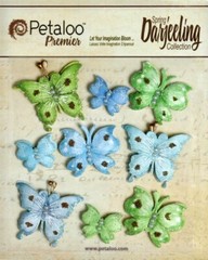 9 Butterflies Cottage BLUE / GREENS 3-21x25mm; 3-30x37mm; 3-38x42mm Pet DB