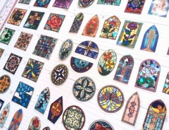Set Of 60 Stained Glass Cathedral Sticker Flakes Windows Journal