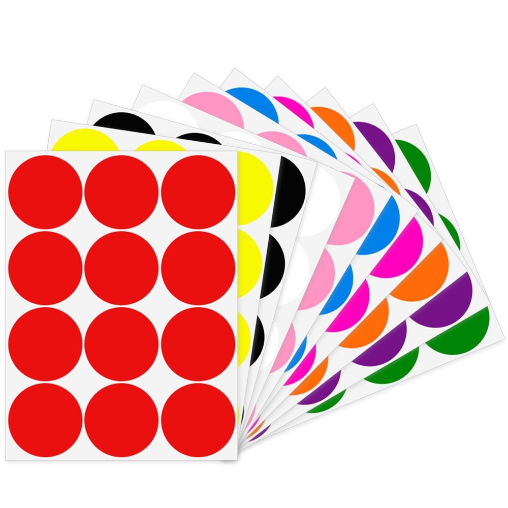2-Inch Removable Stickers, Large Colorful Dot Decals, Large Waterproof Round