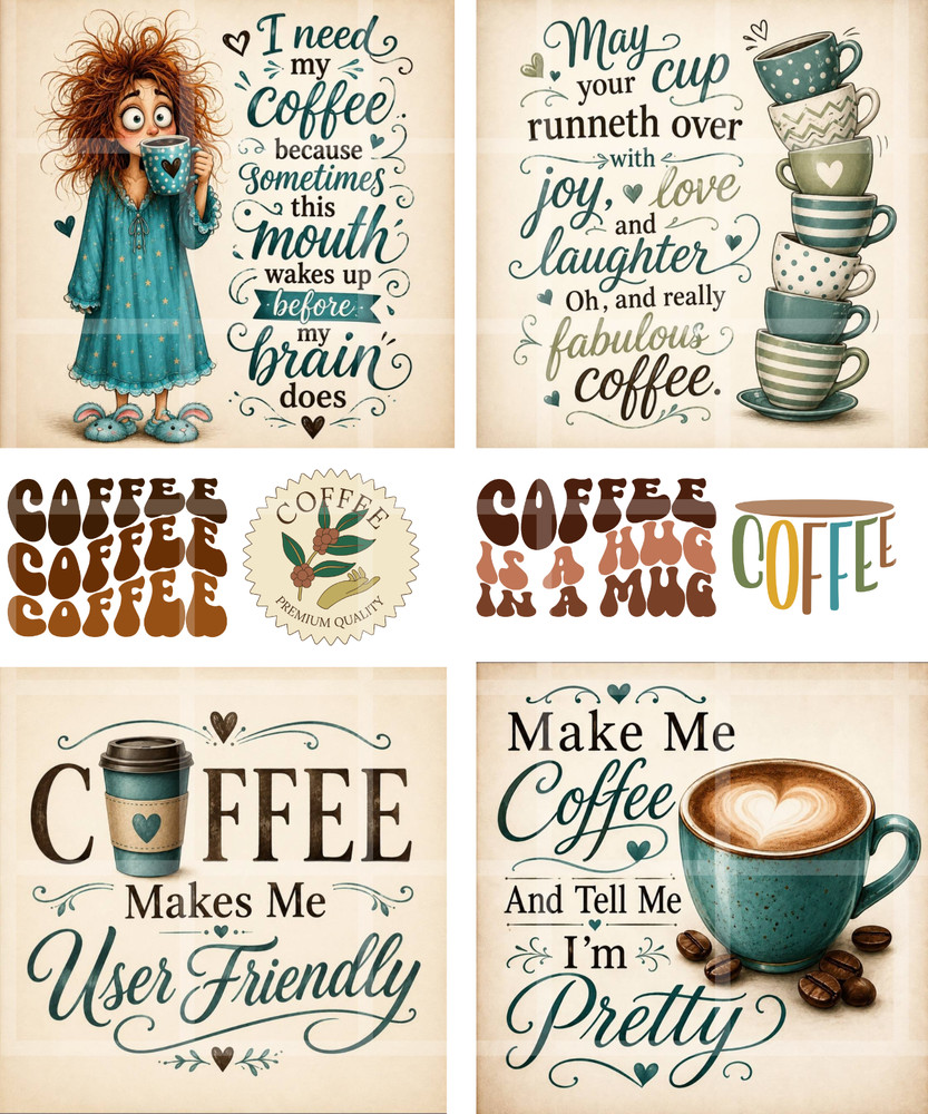 1 Pg Coffee Quotes For Card Toppers Junk Journal Supplies Scrapbook Ephemera